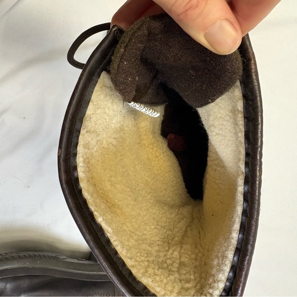 UGG Elsa Waterproof Tall Riding Boots in Stout Leather Green Wool Womens 8.5 - Picture 11 of 16